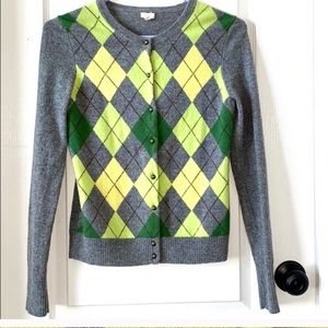J. Crew argyle cardigan 100% wool.
